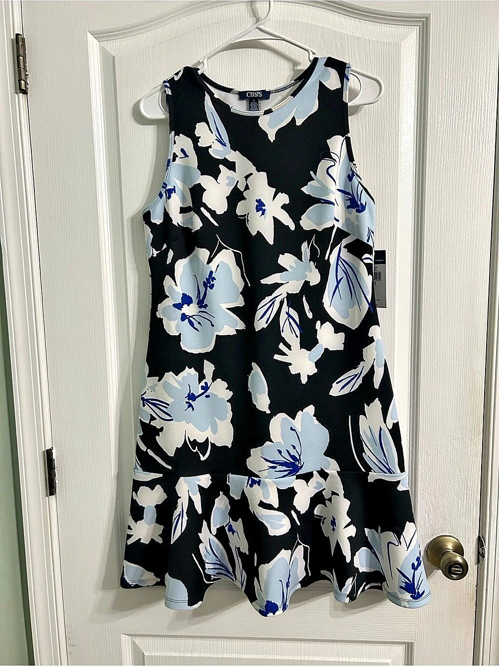 Chaps Dress Floral Midi in Black & Blue Size 12 NWT